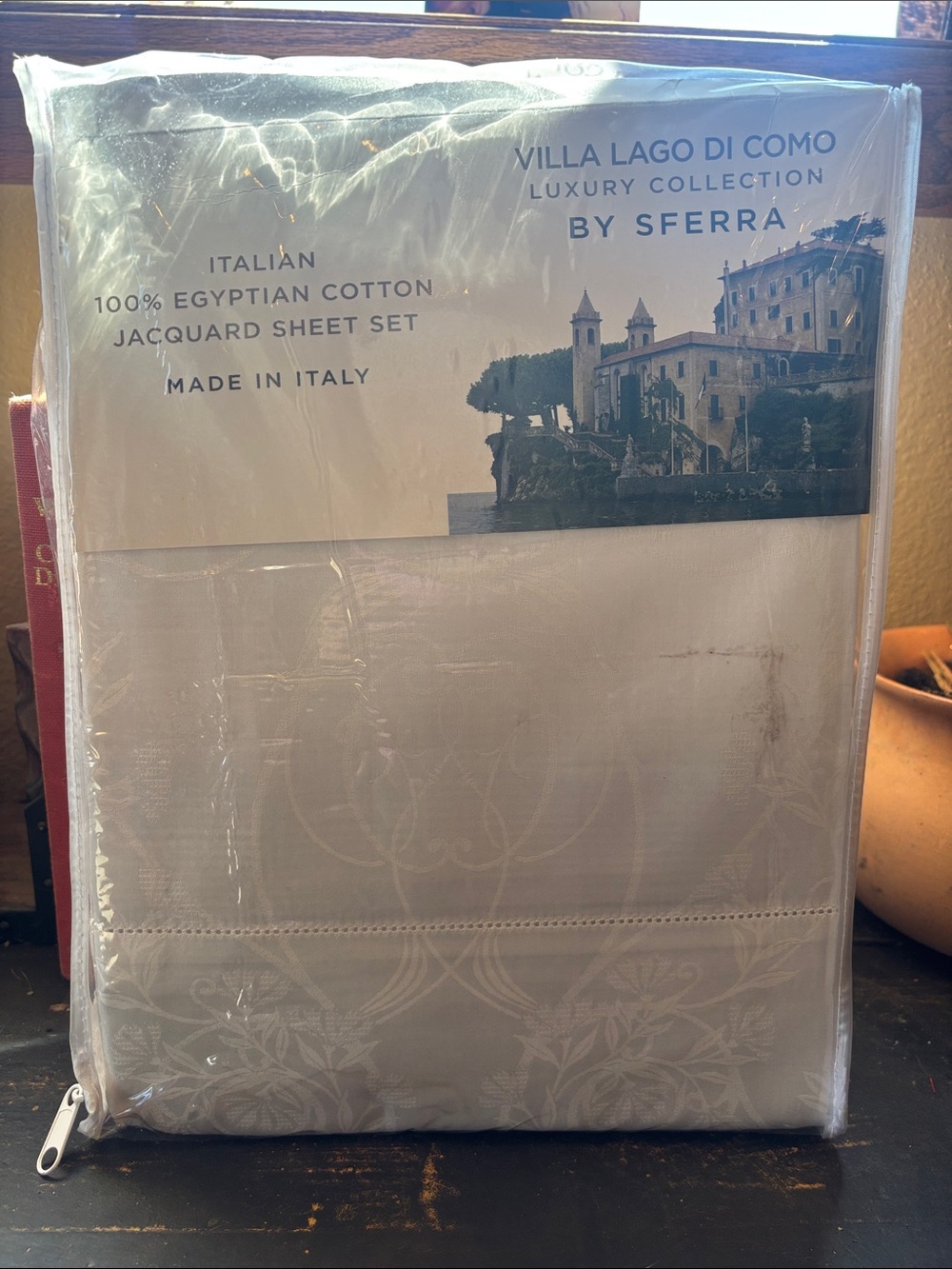 SFERRA Villa Lago di Como Jacquard Sheet Set in ivory cal. King